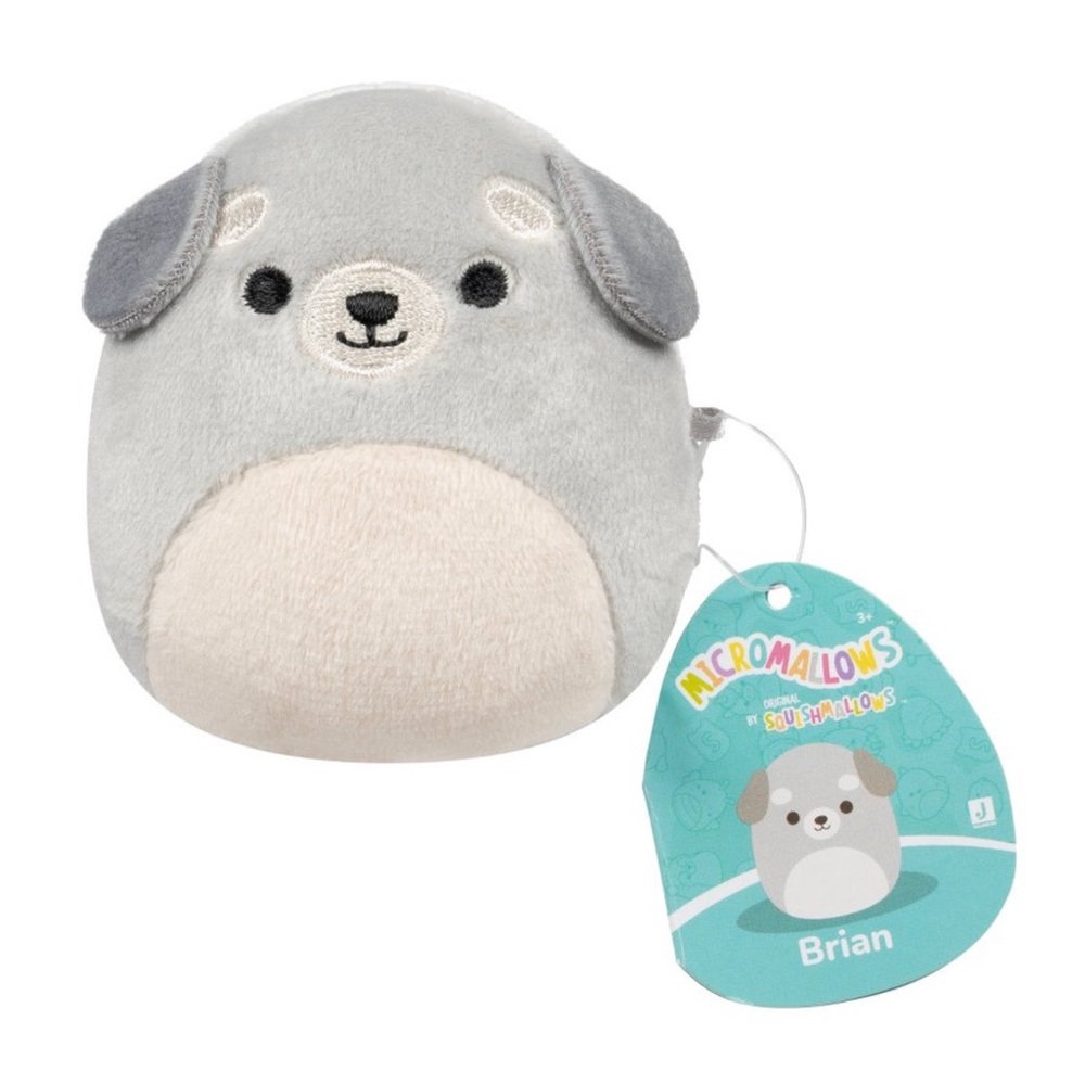 BRIAN Squishmallows Grey Dog Micromallows 2.5" NWT Plush- S1